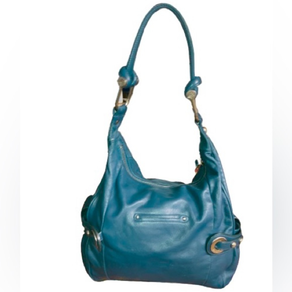 B Makowsky, turquoise leather satchel shoulder bag